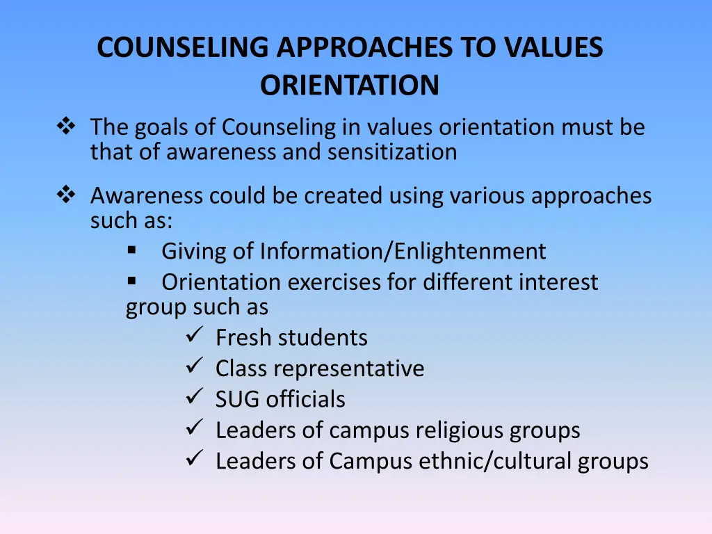 counseling approaches to values orientation