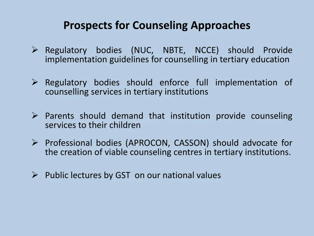 prospects for counseling approaches
