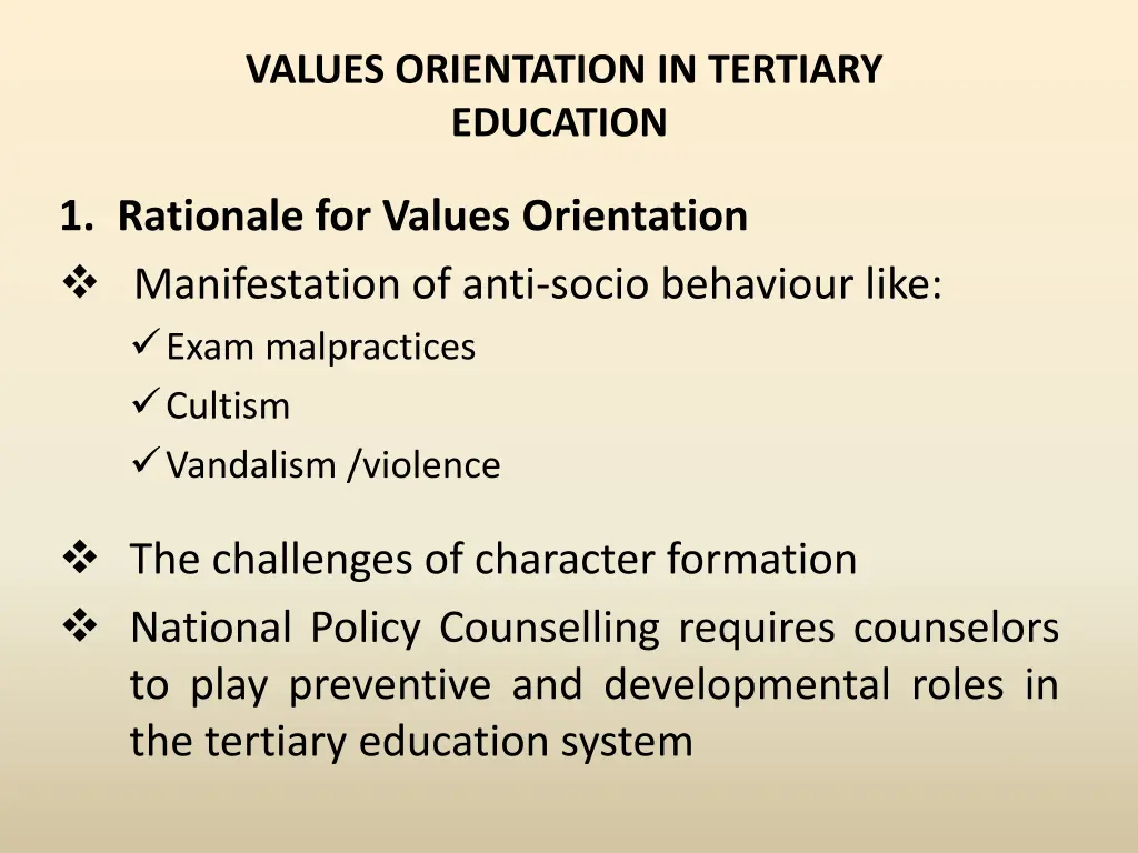 values orientation in tertiary education