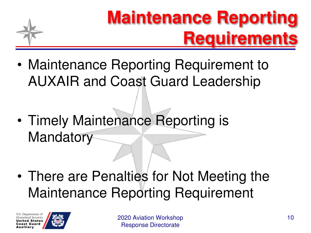 maintenance reporting requirements