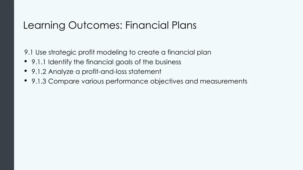 learning outcomes financial plans