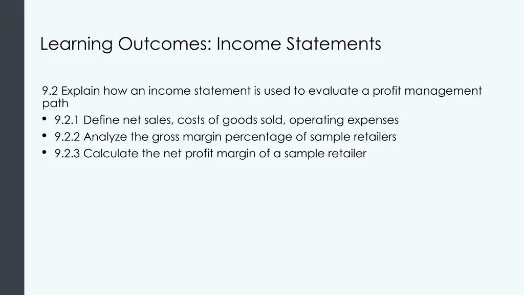 learning outcomes income statements