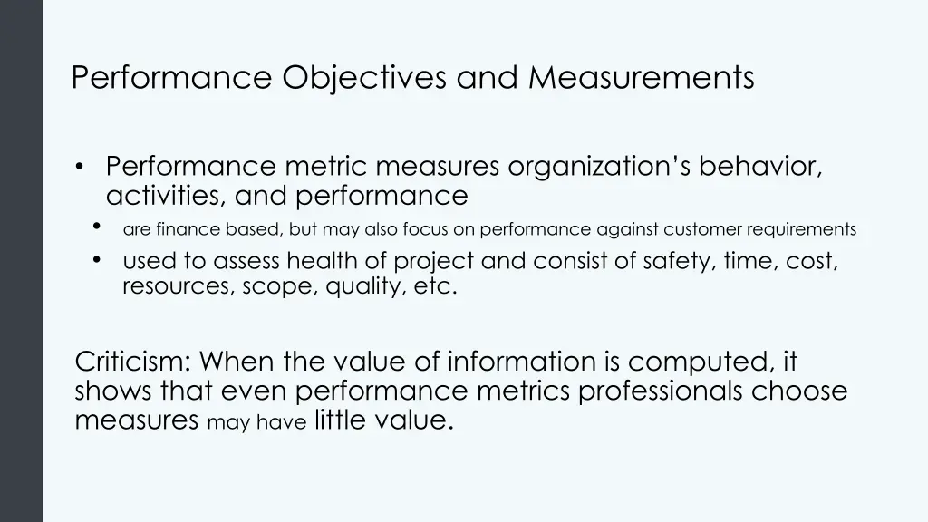 performance objectives and measurements