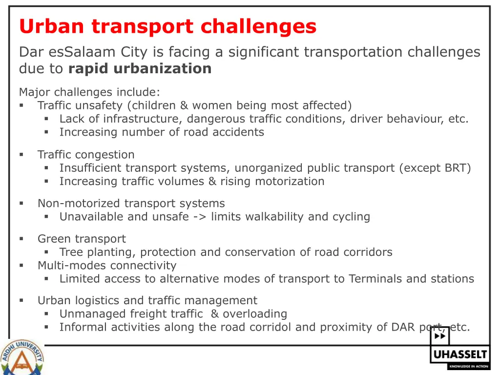 urban transport challenges dar essalaam city