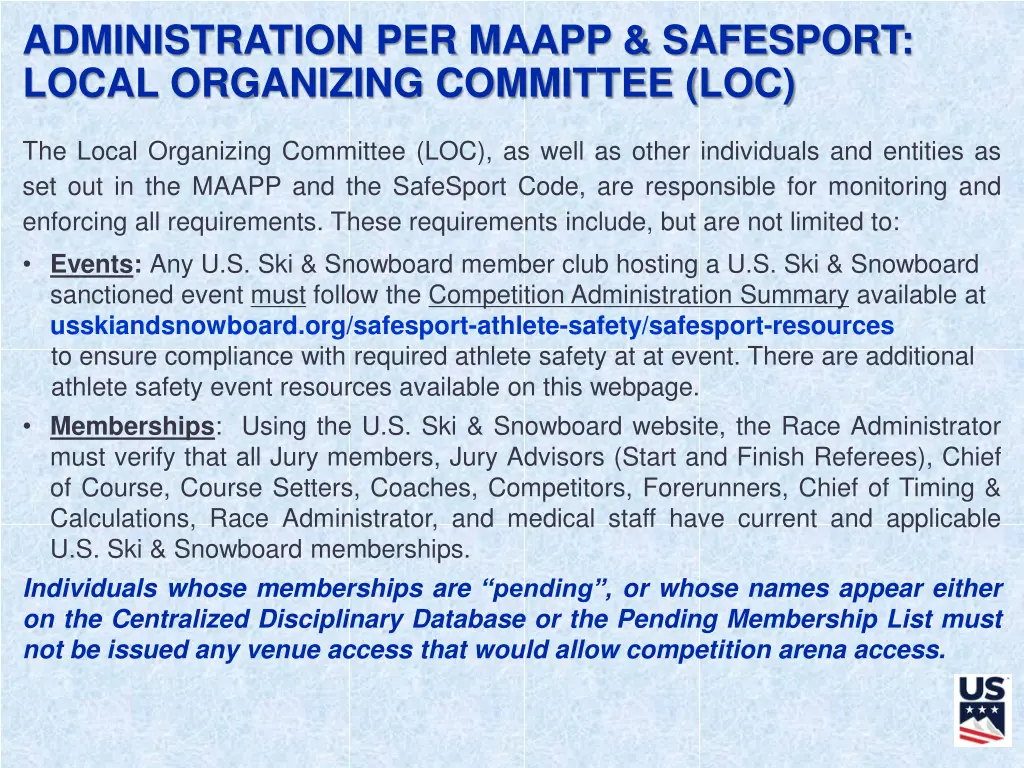 administration per maapp safesport local