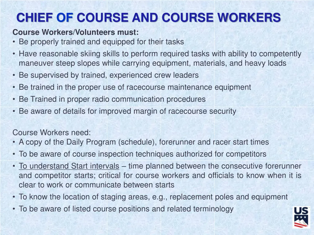chief of course and course workers