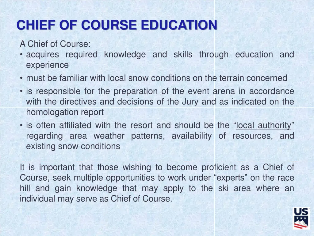chief of course education