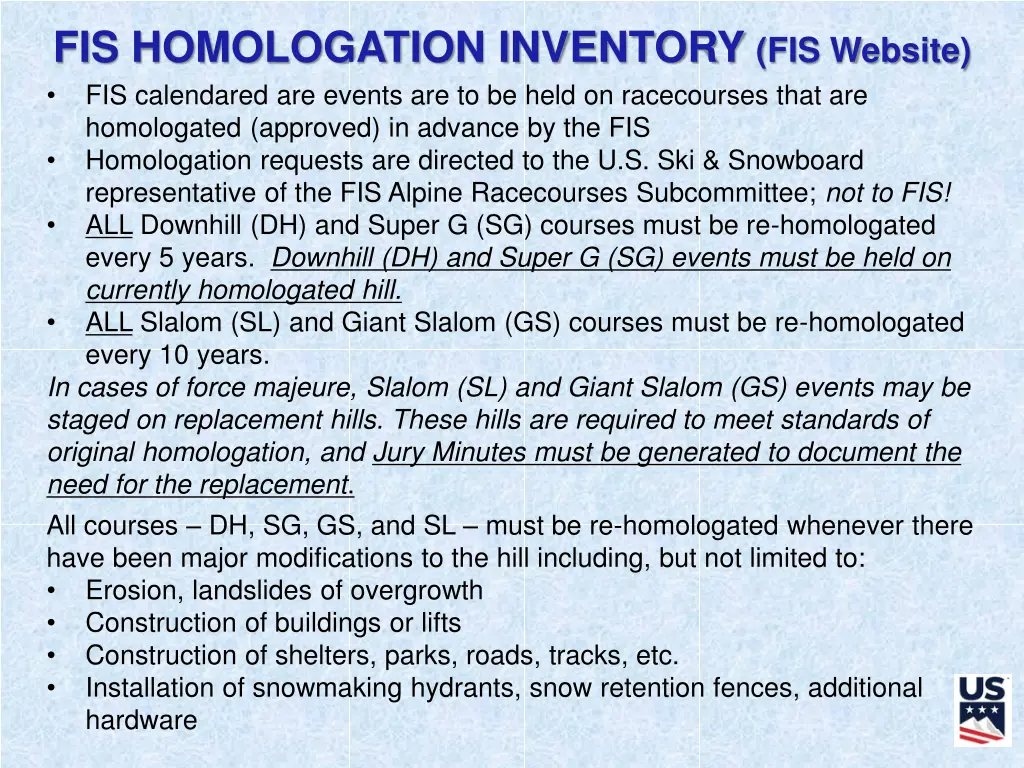 fis homologation inventory fis website