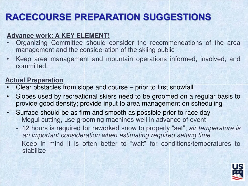racecourse preparation suggestions