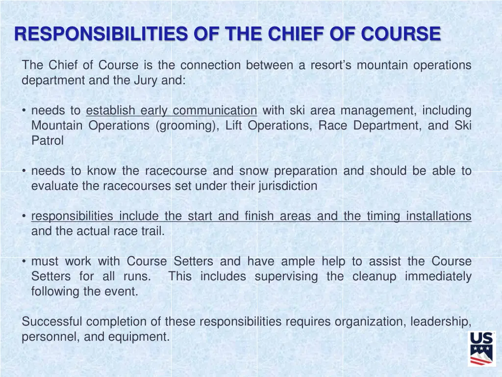 responsibilities of the chief of course