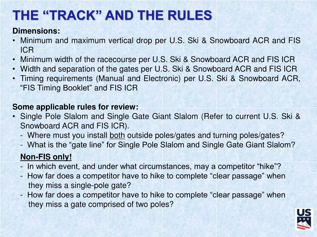 the track and the rules dimensions minimum