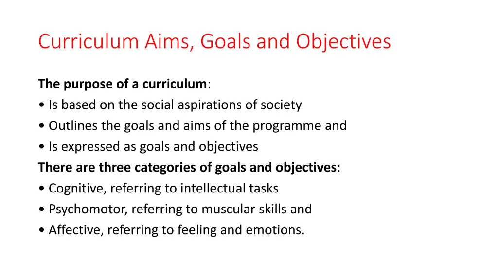 curriculum aims goals and objectives