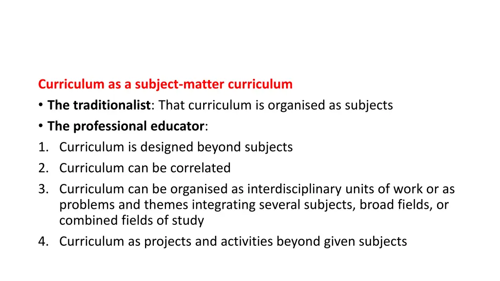 curriculum as a subject matter curriculum