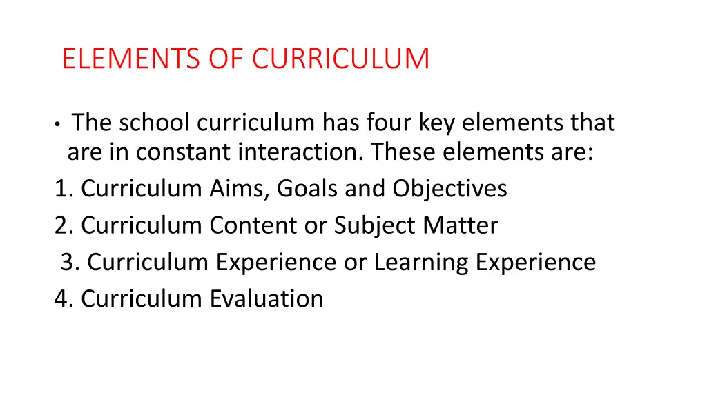 elements of curriculum