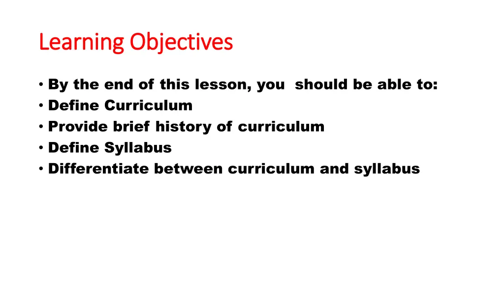 learning objectives learning objectives