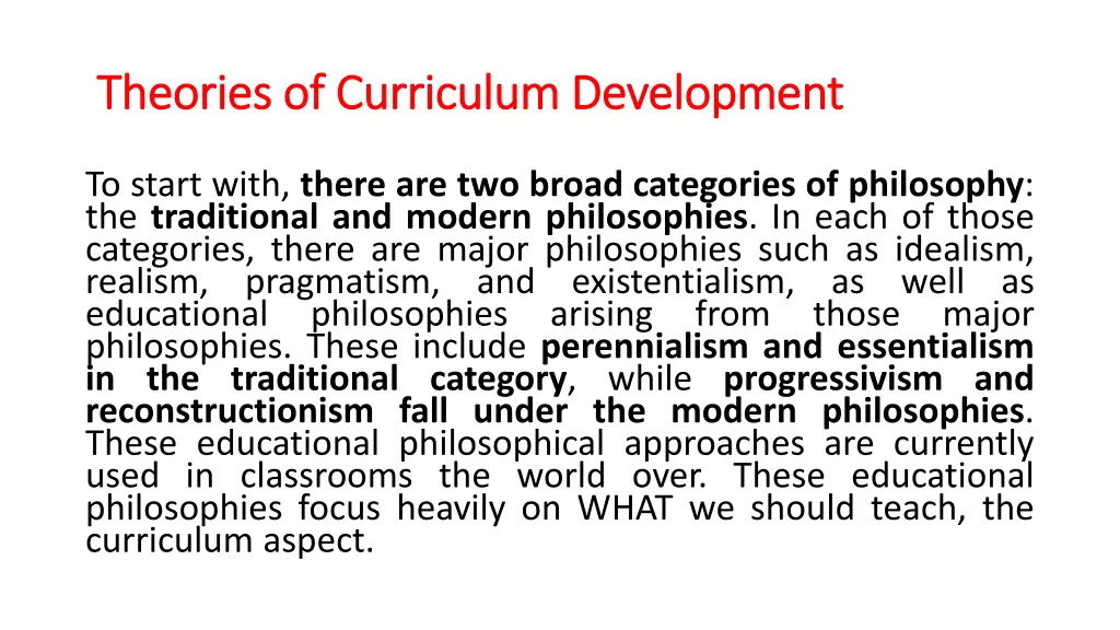 theories of curriculum development theories