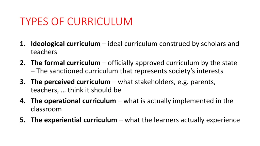 types of curriculum