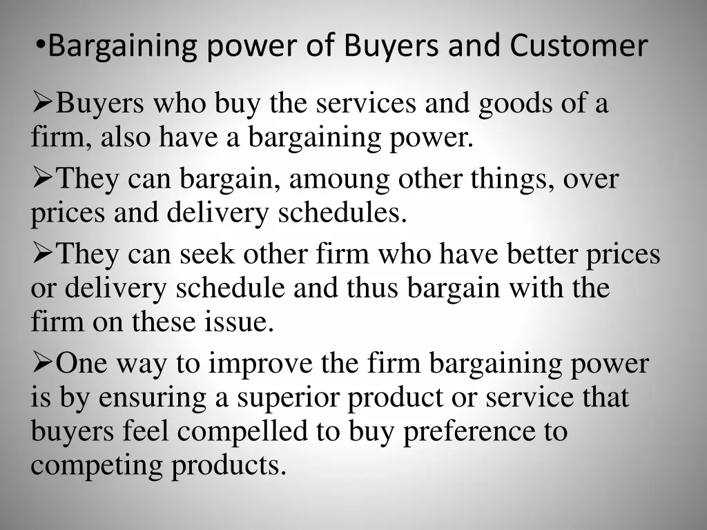 bargaining power of buyers and customer
