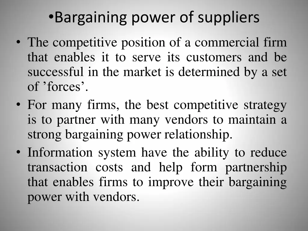 bargaining power of suppliers