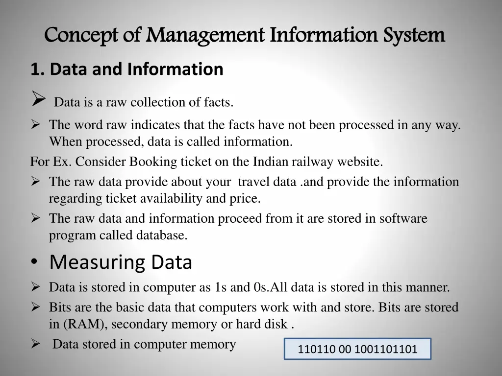 concept of management information system 1 data