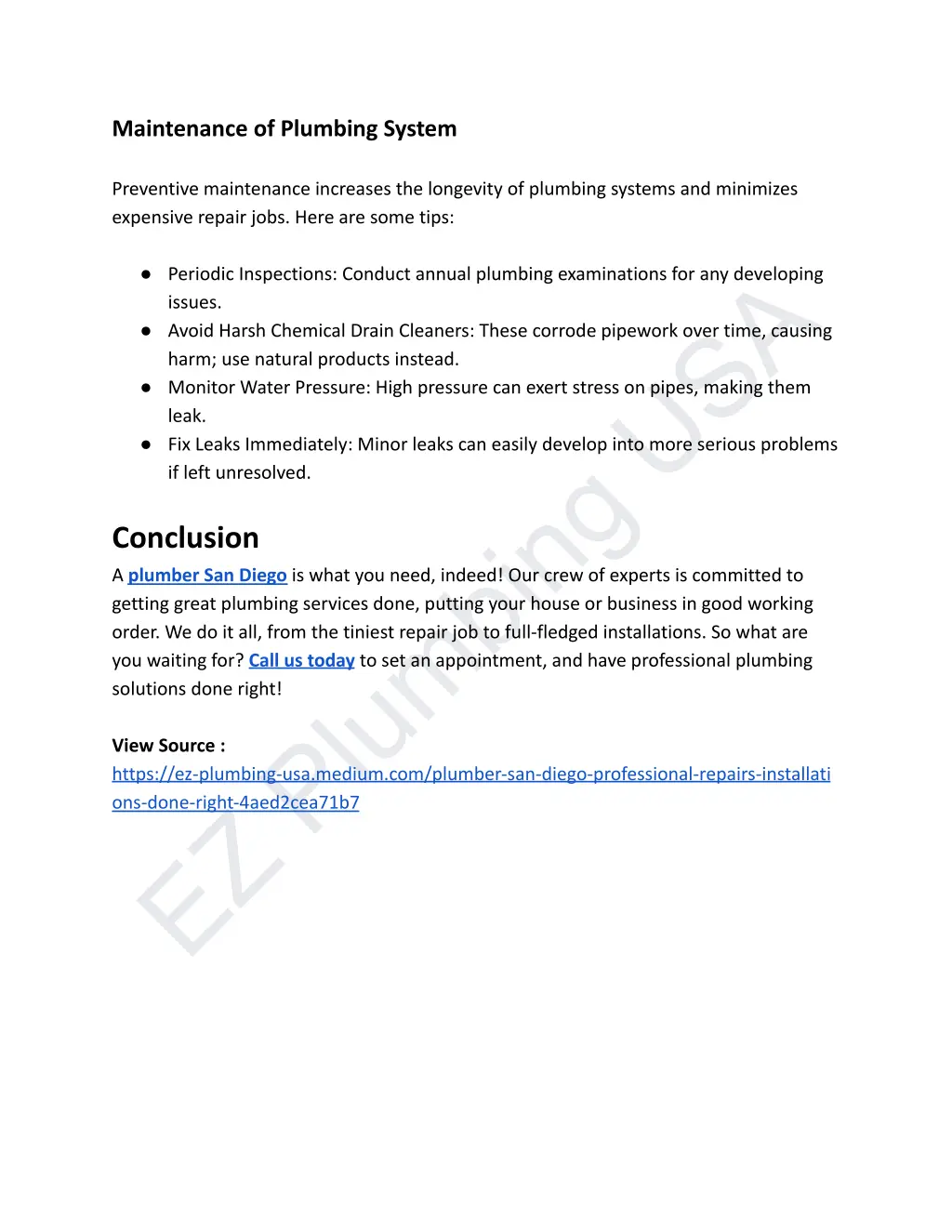 maintenance of plumbing system preventive