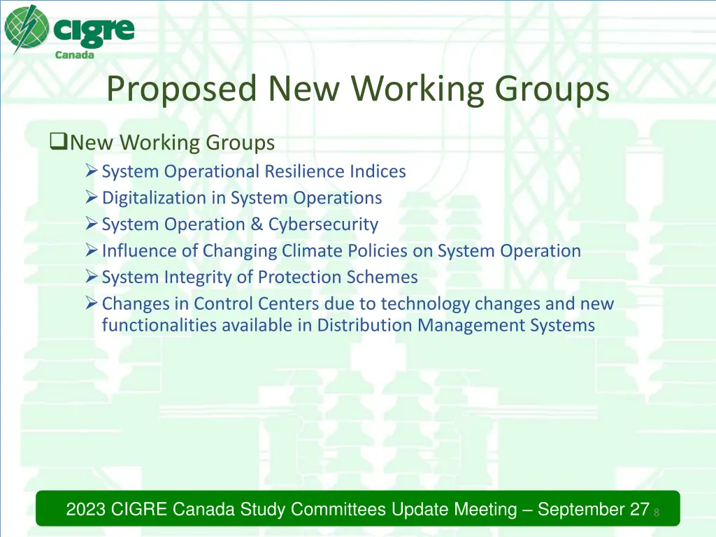 proposed new working groups 1
