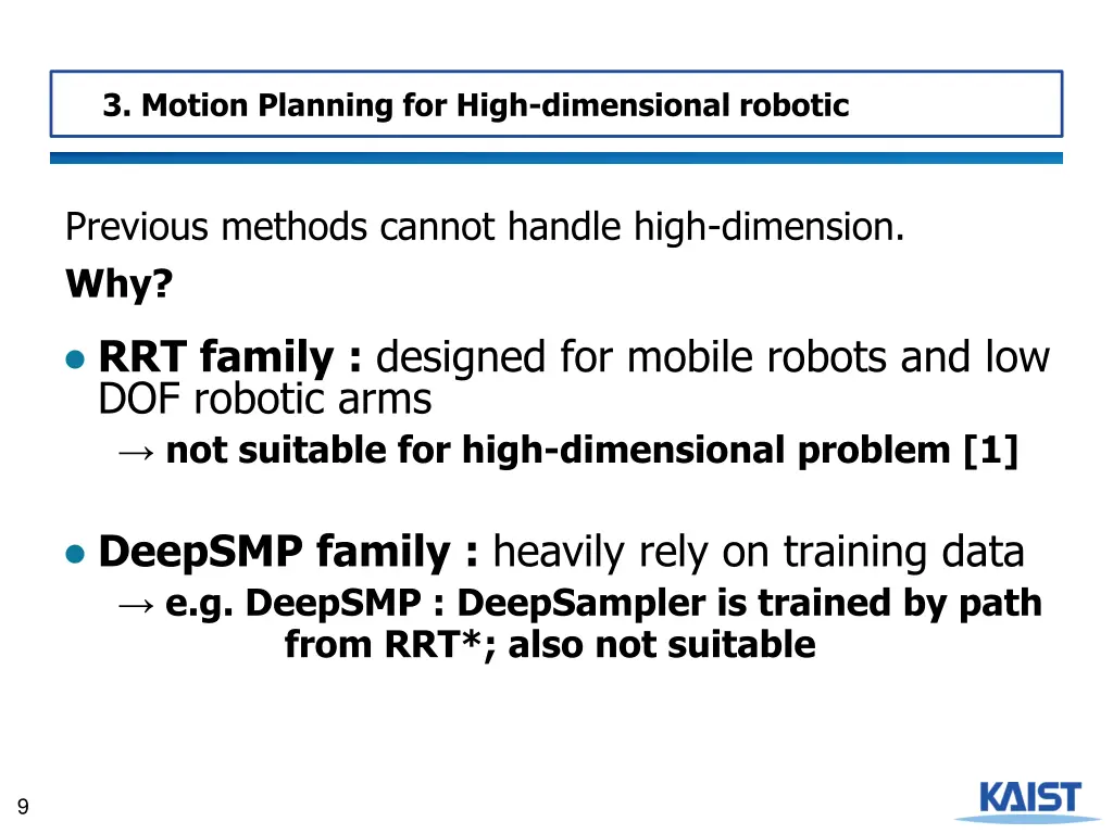 3 motion planning for high dimensional robotic
