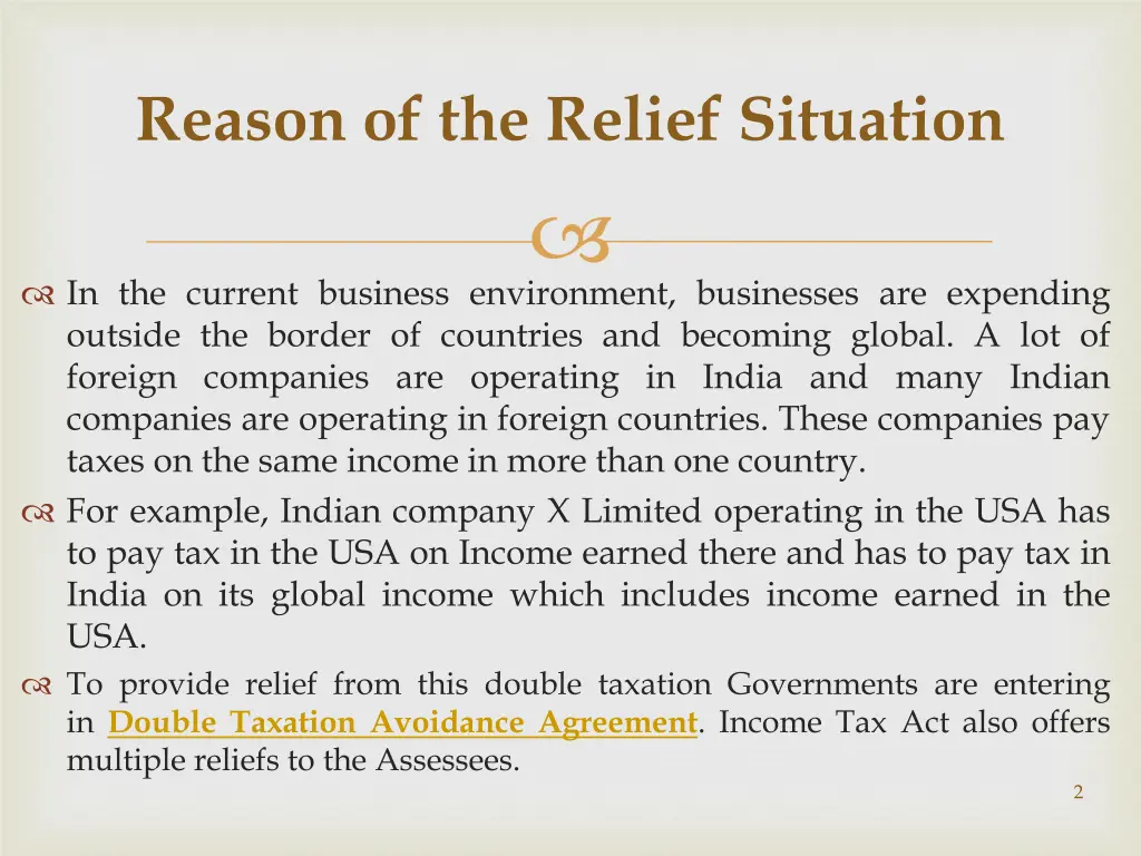 reason of the relief situation