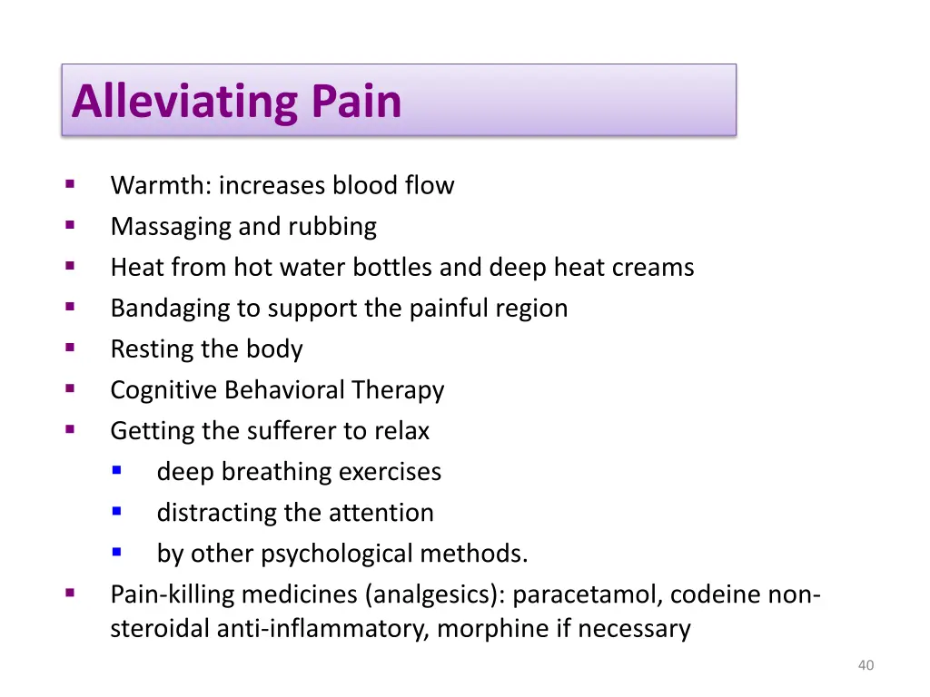 alleviating pain