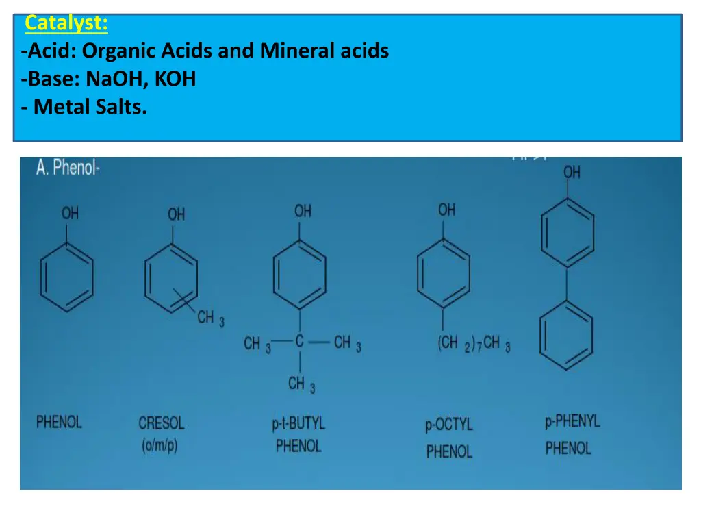 catalyst acid organic acids and mineral acids