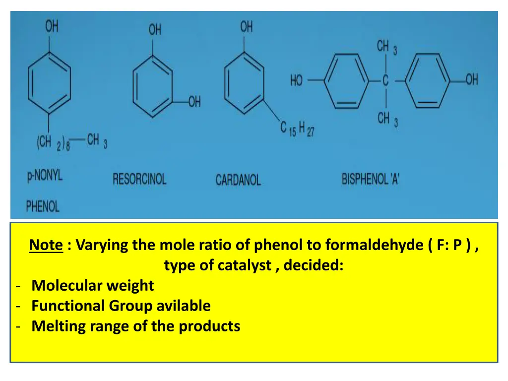 note varying the mole ratio of phenol