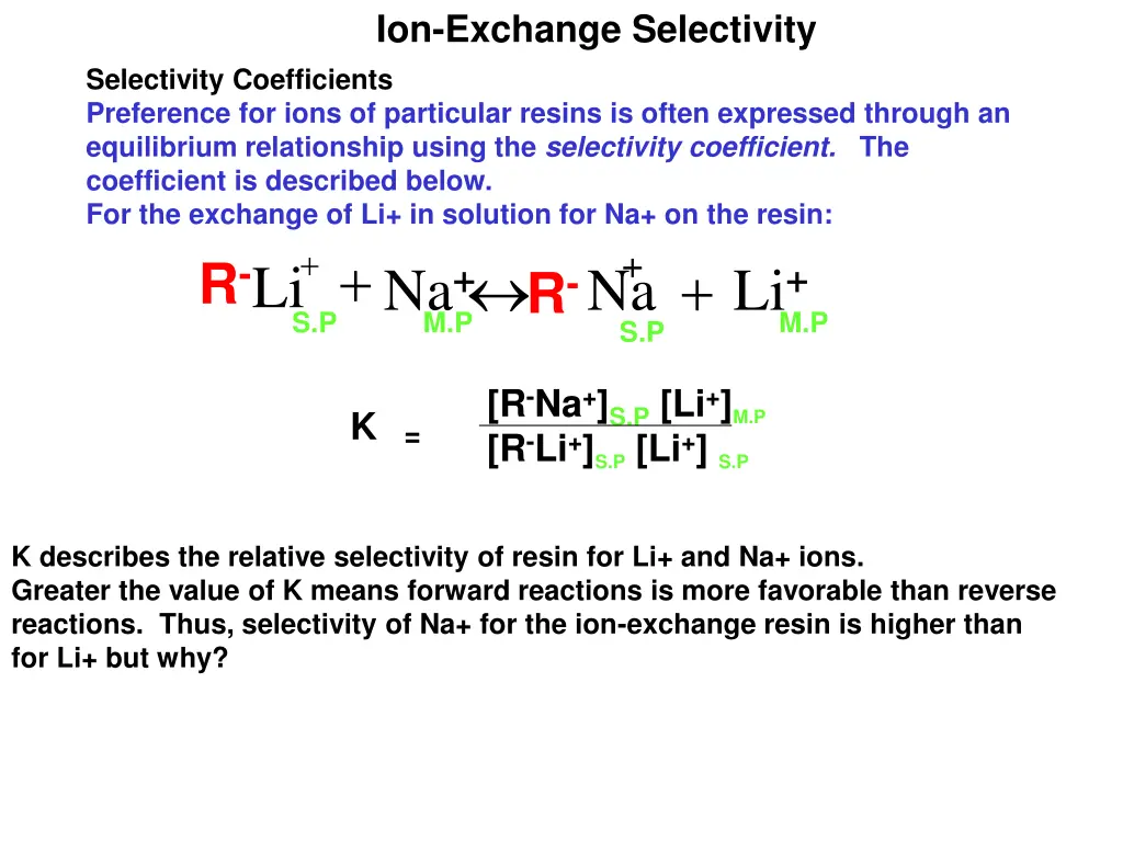 ion exchange selectivity