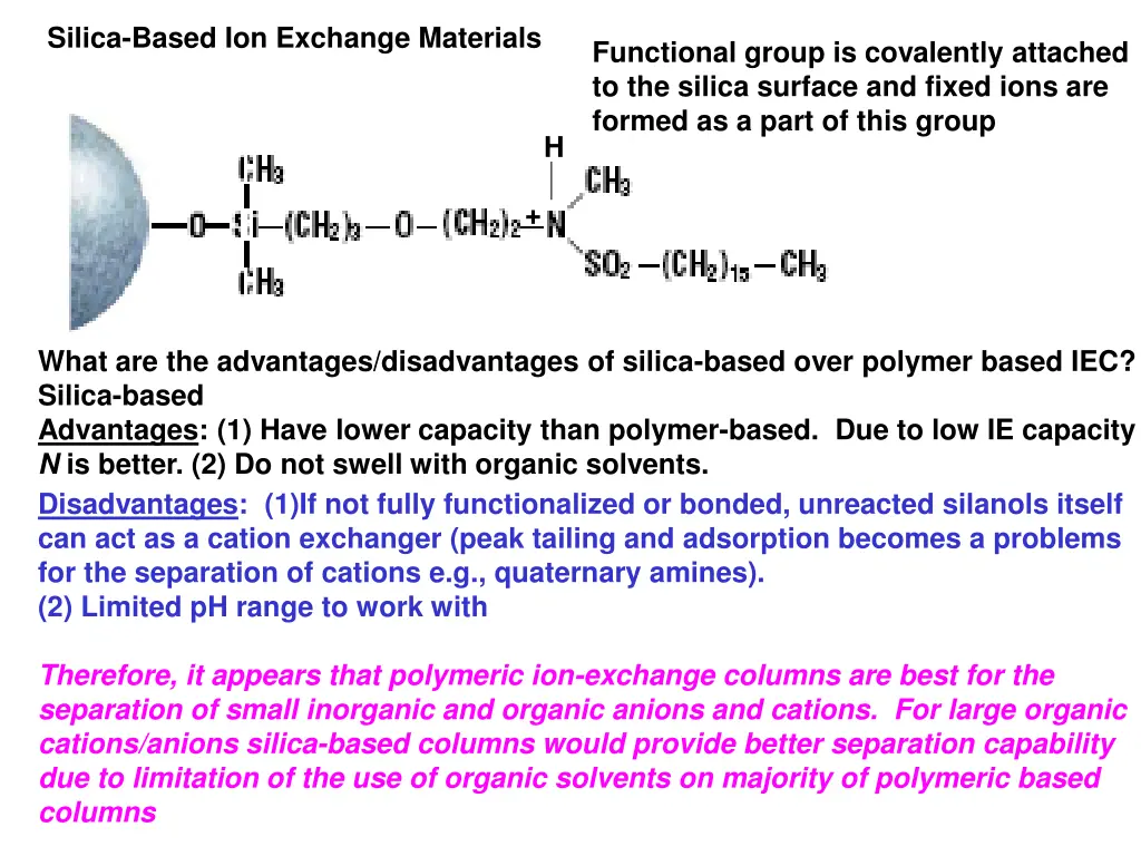silica based ion exchange materials
