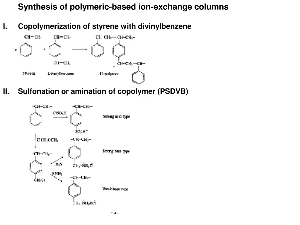 synthesis of polymeric based ion exchange columns