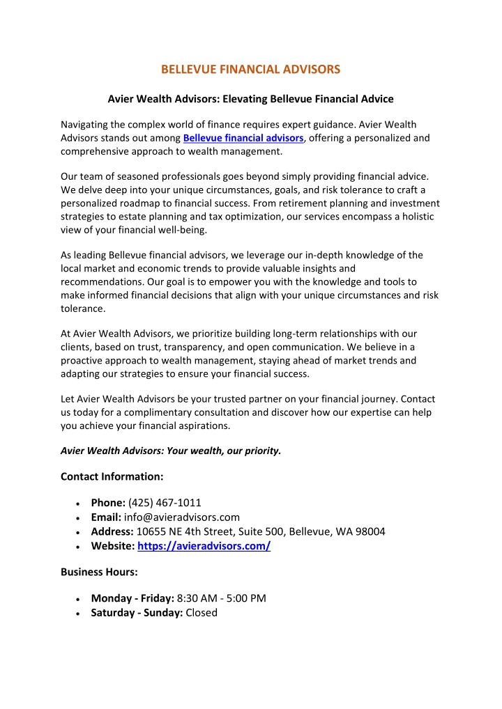 bellevue financial advisors
