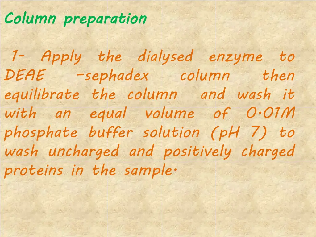 column preparation 1 apply the dialysed enzyme