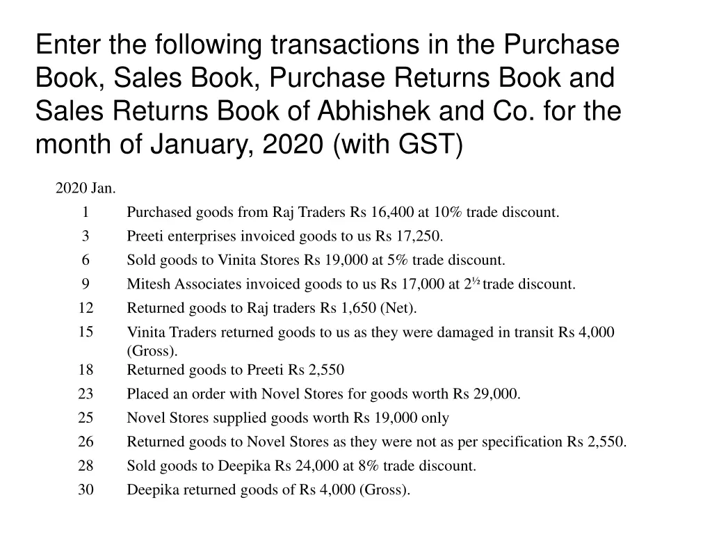enter the following transactions in the purchase 1