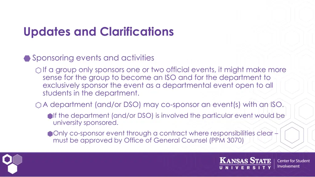 updates and clarifications