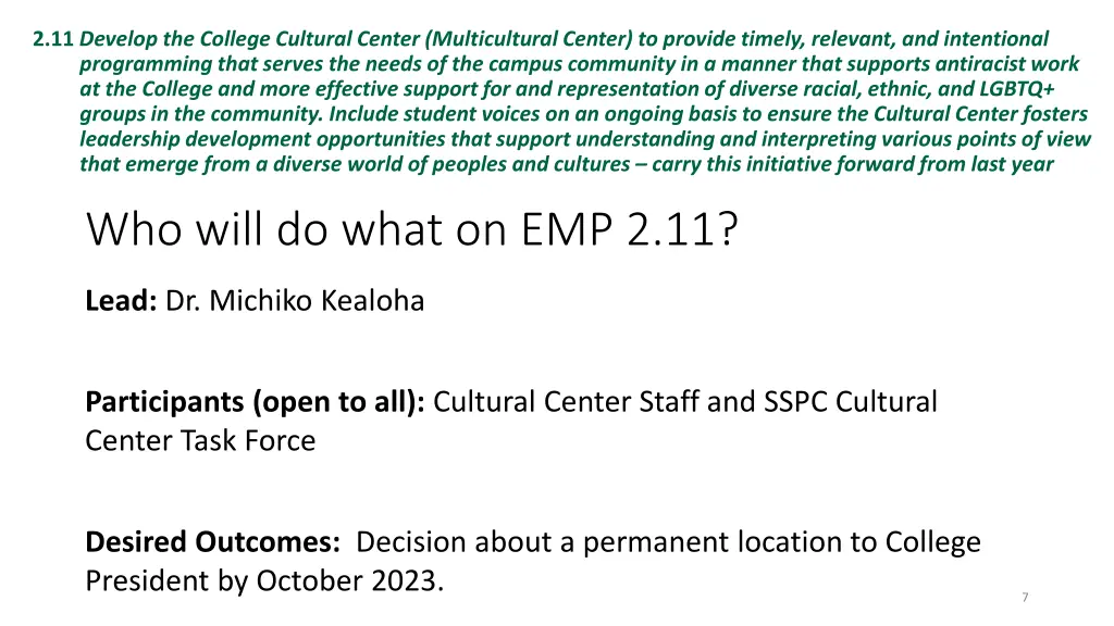 2 11 develop the college cultural center