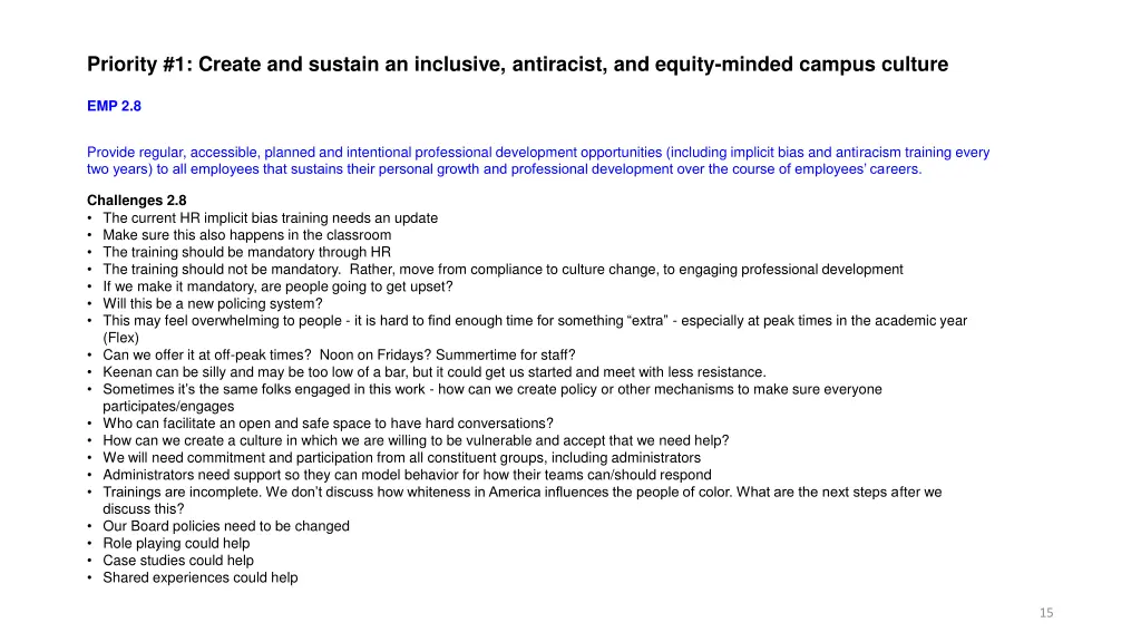 priority 1 create and sustain an inclusive