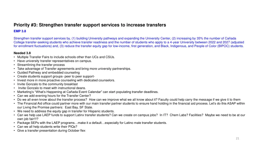 priority 3 strengthen transfer support services
