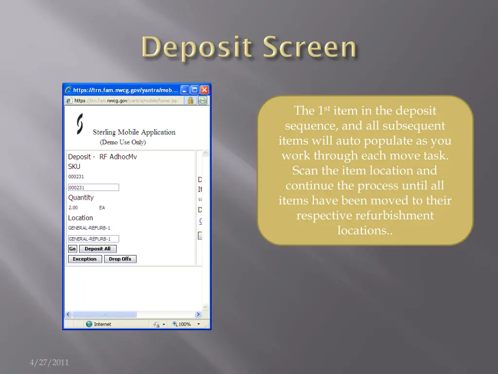 the 1 st item in the deposit sequence