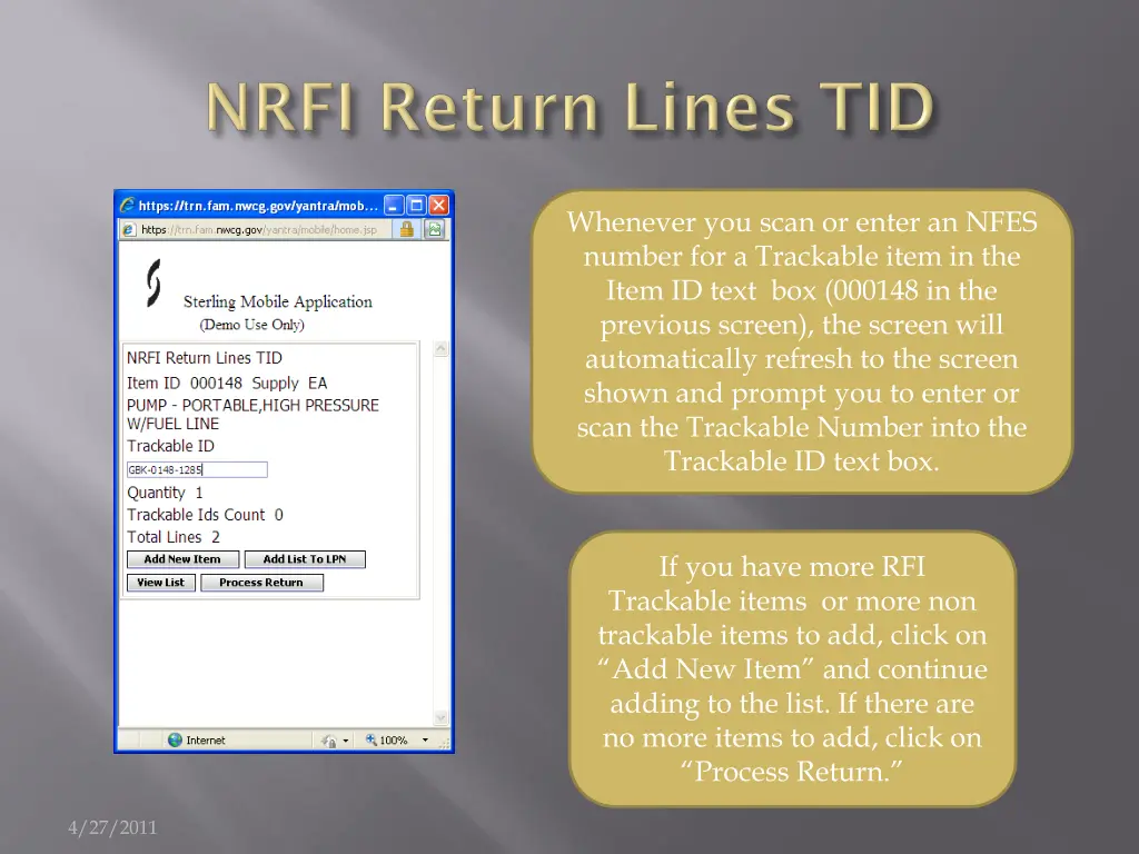 whenever you scan or enter an nfes number