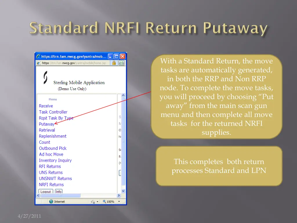 with a standard return the move tasks
