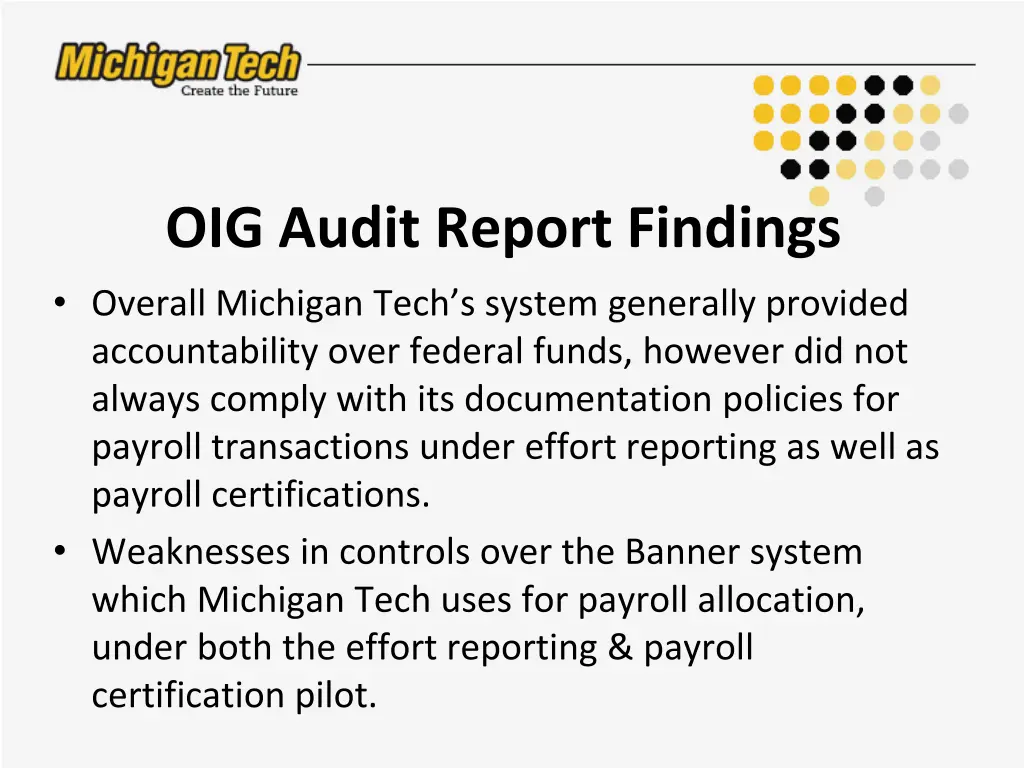 oig audit report findings overall michigan tech