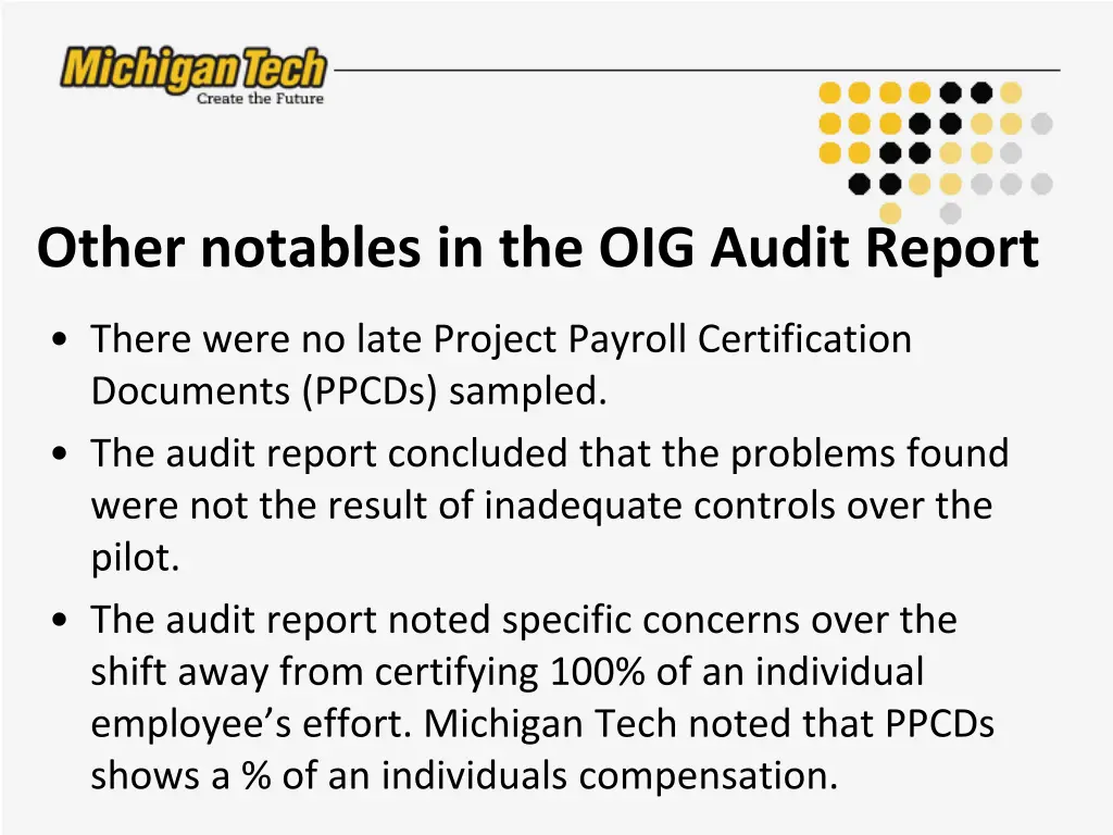 other notables in the oig audit report