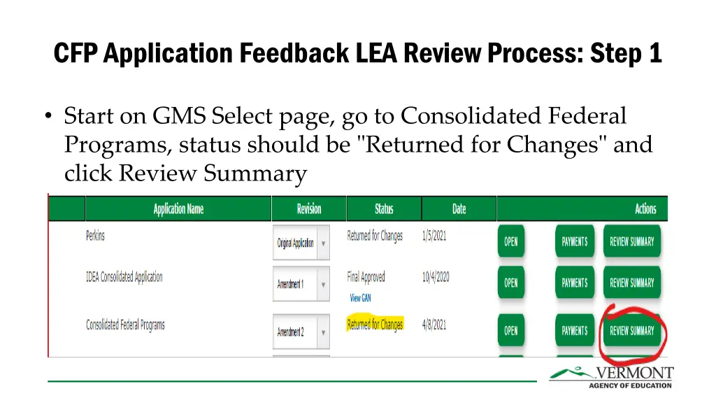 cfp application feedback lea review process step 1
