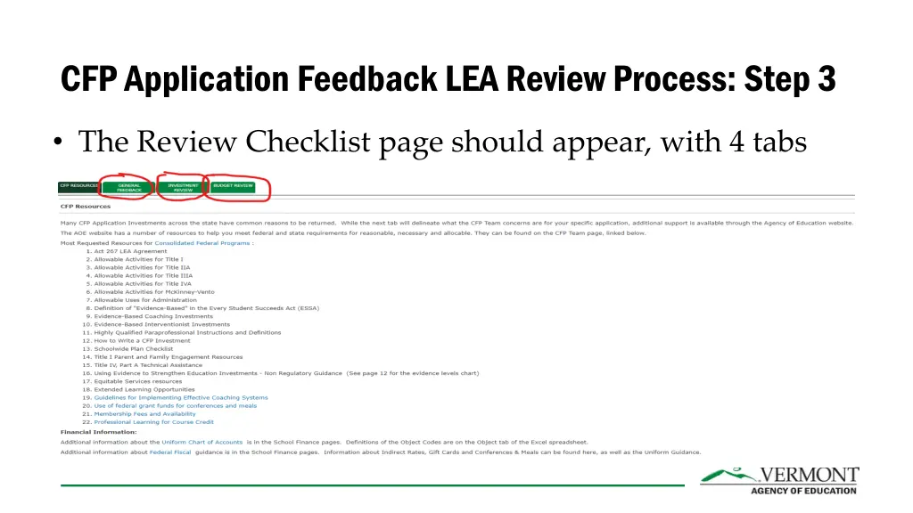 cfp application feedback lea review process step 3