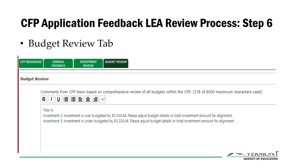 cfp application feedback lea review process step 6