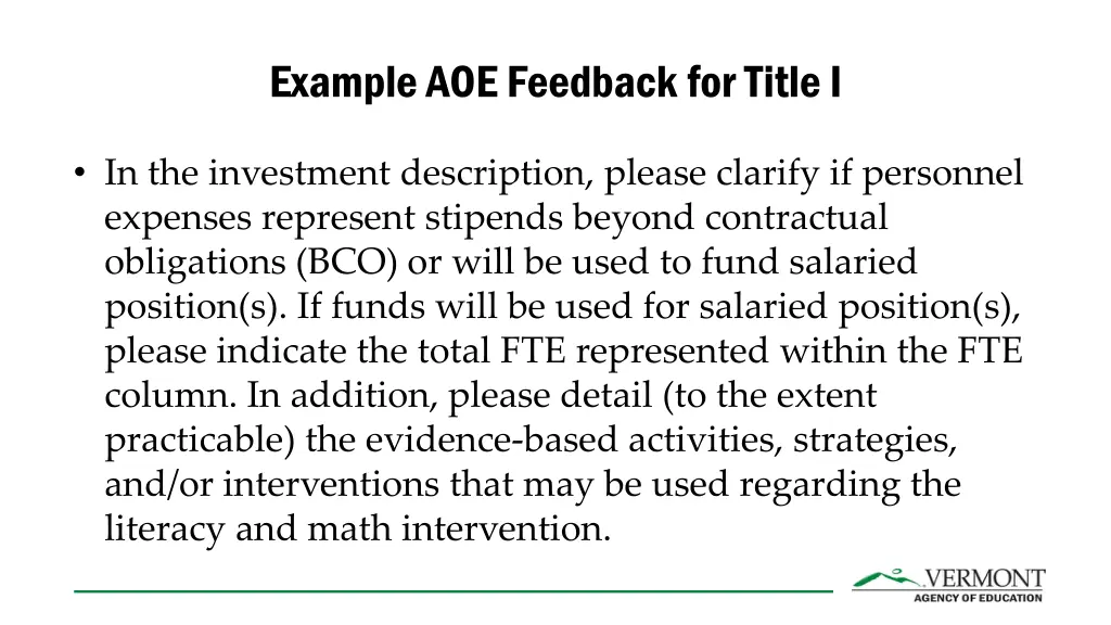 example aoe feedback for title i
